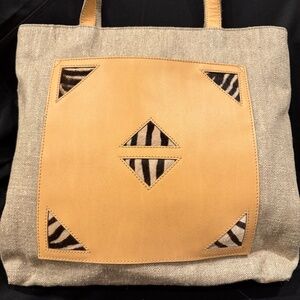 Cristian Canvas & Leather Tote with Zebra Haircalf Accents